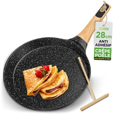 NutriChef Crêpière Antiadhésive 28 cm – Poêle à Crêpes Induction avec Répartiteur Bois, Revêtement Marbre, Manche en Bakélite & Bois, Facile à Nettoyer, Résistante aux Taches (Marbre Noir) NutriChef Crêpière Antiadhésive 28 cm – Poêle à Crêpes Induction avec Répartiteur Bois, Revêtement Marbre, Manche en Bakélite & Bois, Facile à Nettoyer, Résistante aux Taches (Marbre Noir)