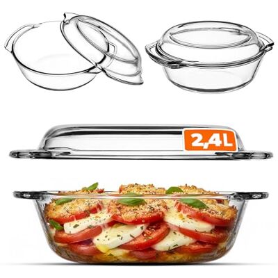 KADAX Cocotte en verre résistant à la chaleur avec couvercle et poignées pour lasagnes, plat résistant à la chaleur pour cuisiner, cuire au four, rôtir (rond, 2,4 l) KADAX Cocotte en verre résistant à la chaleur avec couvercle et poignées pour lasagnes, plat résistant à la chaleur pour cuisiner, cuire au four, rôtir (rond, 2,4 l)