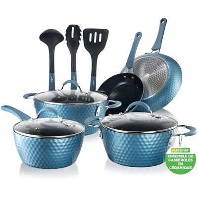NutriChef Lot Poêle et Casserole Induction, Batterie de Cuisine Antiadhésifs avec Revêtement en Céramique, Poignées Ergonomiques, Casserole, Cocotte, Grandes et Petites Poêles à Frire,11 Pièces NutriChef Lot Poêle et Casserole Induction, Batterie de Cuisine Antiadhésifs avec Revêtement en Céramique, Poignées Ergonomiques, Casserole, Cocotte, Grandes et Petites Poêles à Frire,11 Pièces