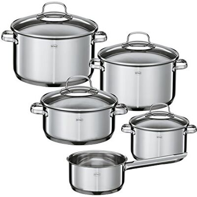 RÖSLE Elegance Set de 5 casseroles, Acier Inoxydable, avec Couvercle en Verre, sauteuse, marmite, casserole à Manche, Graduation intérieure, adapté à l'induction, Lavable au Lave-Vaisselle RÖSLE Elegance Set de 5 casseroles, Acier Inoxydable, avec Couvercle en Verre, sauteuse, marmite, casserole à Manche, Graduation intérieure, adapté à l'induction, Lavable au Lave-Vaisselle