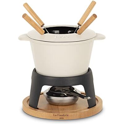 La Fonderie 1890 Service à Fondue en Fonte pour 4 Personnes Mont Joly, pour Fondues au Fromage et au Chocolat, Couvercle antiéclaboussures, 4 Fourchettes avec Manches en Bois de hêtre, Capacité 1,2L La Fonderie 1890 Service à Fondue en Fonte pour 4 Personnes Mont Joly, pour Fondues au Fromage et au Chocolat, Couvercle antiéclaboussures, 4 Fourchettes avec Manches en Bois de hêtre, Capacité 1,2L