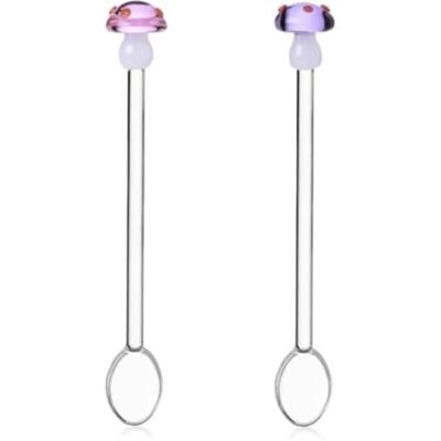 Ichendorf Milano Lot de 2 cuillères à café champignon violet et rose Collection Alice H 15 cm Verre borosilicate Fait à la main Ichendorf Milano Lot de 2 cuillères à café champignon violet et rose Collection Alice H 15 cm Verre borosilicate Fait à la main