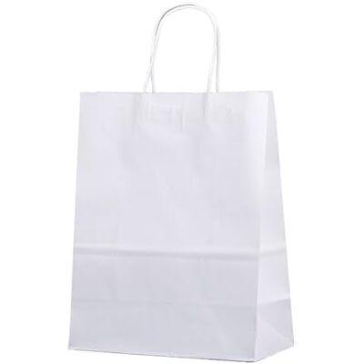 YZDKR Lot de 25 ou 50 sacs cadeaux en papier kraft marron avec poignée pour petits articles pour anniversaire, bonbons (blanc, 50 pièces_21 x 11 x 27 cm) YZDKR Lot de 25 ou 50 sacs cadeaux en papier kraft marron avec poignée pour petits articles pour anniversaire, bonbons (blanc, 50 pièces_21 x 11 x 27 cm)