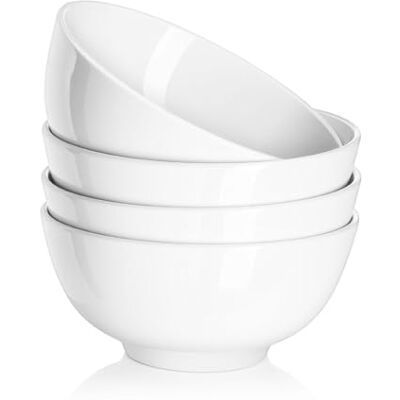 DOWAN Bol de Soupe/Bols à Céréales, 600ml/15cm Porcelaine Bols de Service pour Salade/Ramen Lot de 4, Blanc DOWAN Bol de Soupe/Bols à Céréales, 600ml/15cm Porcelaine Bols de Service pour Salade/Ramen Lot de 4, Blanc