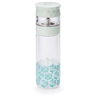 Tea Soul Bouteille thermos à thé en verre borosilicaté, double paroi, 350 ml, design boho, vert menthe Tea Soul Bouteille thermos à thé en verre borosilicaté, double paroi, 350 ml, design boho, vert menthe