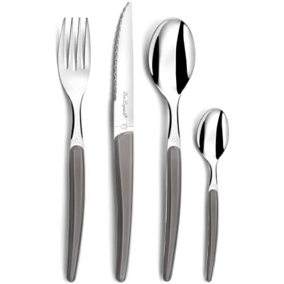 Lou Laguiole Ménagère 24 couverts de table pour 6 personnes Montana Acier inoxydable 18/0, Finition Brillante Gris Lou Laguiole Ménagère 24 couverts de table pour 6 personnes Montana Acier inoxydable 18/0, Finition Brillante Gris