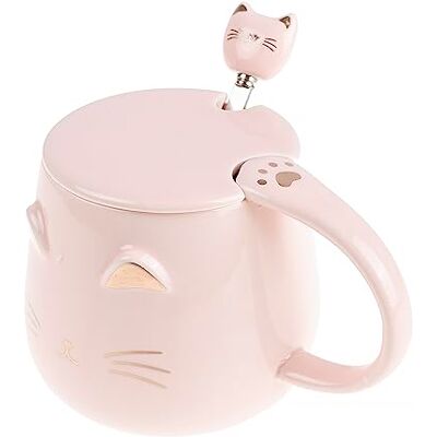 lachineuse TASSE CHAT KAWAII TEINTE ROSE Avec Couvercle et Cuillère lachineuse TASSE CHAT KAWAII TEINTE ROSE Avec Couvercle et Cuillère