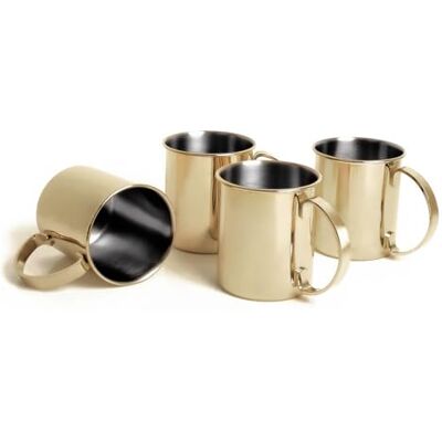 ECHTWERK Ensemble de 4 gobelets en cuivre, verres en acier inoxydable incassables, ensemble de cocktails, pour le gin, la vodka et les boissons froides, édition or, 1000 ml ECHTWERK Ensemble de 4 gobelets en cuivre, verres en acier inoxydable incassables, ensemble de cocktails, pour le gin, la vodka et les boissons froides, édition or, 1000 ml