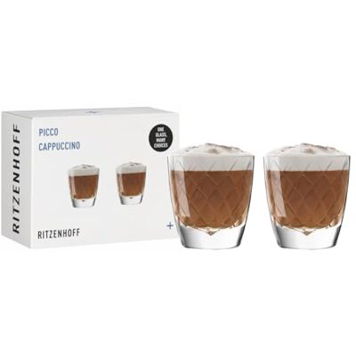 RITZENHOFF Picco 3992002 Lot de 2 verres à cappuccino 200 ml Avec structure fine Pour café, cacao, lait Fabriqué en Allemagne RITZENHOFF Picco 3992002 Lot de 2 verres à cappuccino 200 ml Avec structure fine Pour café, cacao, lait Fabriqué en Allemagne