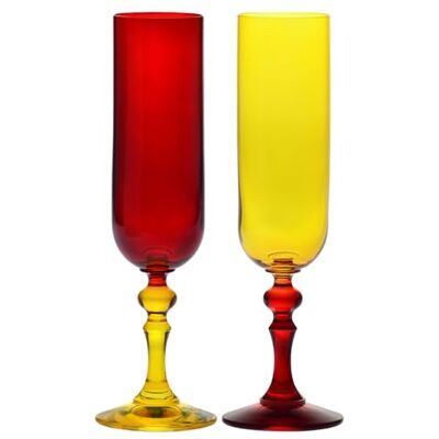 Krosno – Flûtes à Champagne et Prosecco colorées – 2 x 220 ml – Collection Bubble – Rouge et Jaune – Cristal sans plomb – Peintes à la main Krosno – Flûtes à Champagne et Prosecco colorées – 2 x 220 ml – Collection Bubble – Rouge et Jaune – Cristal sans plomb – Peintes à la main