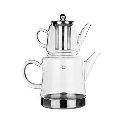 KARACA Dora Théière en verre Théière 0,45 l Bouilloire 1,8 l Argenté Transparente Théière turque KARACA Dora Théière en verre Théière 0,45 l Bouilloire 1,8 l Argenté Transparente Théière turque