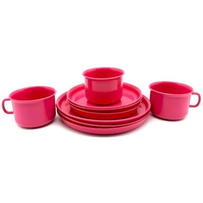 Kimmel Service de table en plastique avec 3 tasses chacune, 3 assiettes de 14 cm et 18 cm d'assiettes de 18 cm, fuchsia Kimmel Service de table en plastique avec 3 tasses chacune, 3 assiettes de 14 cm et 18 cm d'assiettes de 18 cm, fuchsia