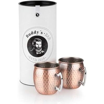 Buddy´s Bar Lot de 2 gobelets Moscow Mule en acier inoxydable de qualité supérieure, de qualité alimentaire, effet martelé, avec boîte cadeau, martelé, cuivre antique Buddy´s Bar Lot de 2 gobelets Moscow Mule en acier inoxydable de qualité supérieure, de qualité alimentaire, effet martelé, avec boîte cadeau, martelé, cuivre antique