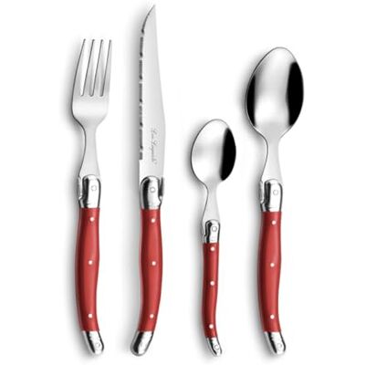 Lou Laguiole Ménagère 48 couverts pour 12 personnes Tradition Acier inoxydable 18/0, Finition Brillante Rouge Lou Laguiole Ménagère 48 couverts pour 12 personnes Tradition Acier inoxydable 18/0, Finition Brillante Rouge