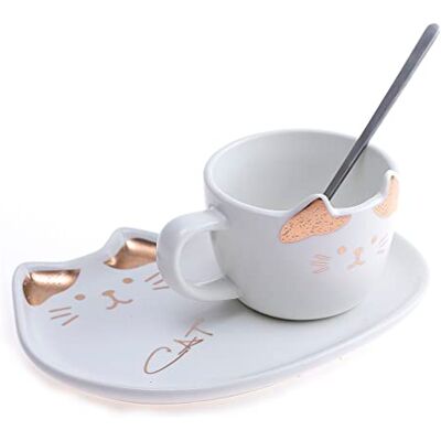 lachineuse Tasse Chat Design Kawaii Support Chat et Cuillère Blanc et Doré Porte-Bonheur du Japon Culture Nipponne Décoration Japonaise Idée Cadeau Japon Asie lachineuse Tasse Chat Design Kawaii Support Chat et Cuillère Blanc et Doré Porte-Bonheur du Japon Culture Nipponne Décoration Japonaise Idée Cadeau Japon Asie
