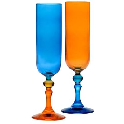 Krosno – Flûtes à champagne et prosecco colorées – 2 x 220 ml – Collection Bubble – Bleu et Orange – Cristal sans plomb – Peintes à la main Krosno – Flûtes à champagne et prosecco colorées – 2 x 220 ml – Collection Bubble – Bleu et Orange – Cristal sans plomb – Peintes à la main