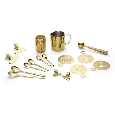 ECHTWERK Ensemble d'accessoires à café, 23 pièces, 350 ml, 4 expresso, 4 cappuccino, 4 lattes 4 pinces à café, 4 pochoirs à café, 4 cuillères à café, style barista doré ECHTWERK Ensemble d'accessoires à café, 23 pièces, 350 ml, 4 expresso, 4 cappuccino, 4 lattes 4 pinces à café, 4 pochoirs à café, 4 cuillères à café, style barista doré
