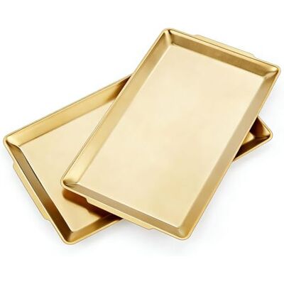 SANQIAHOME Plateau rectangulaire, 40x24cmxh 2 cm, acier inoxydable,Lot de 2,Or SANQIAHOME Plateau rectangulaire, 40x24cmxh 2 cm, acier inoxydable,Lot de 2,Or