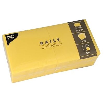 PAPSTAR , Lot de 150 serviettes « Daily Collection » Pliées en 4-24 x 24 cm Jaunes PAPSTAR , Lot de 150 serviettes « Daily Collection » Pliées en 4-24 x 24 cm Jaunes