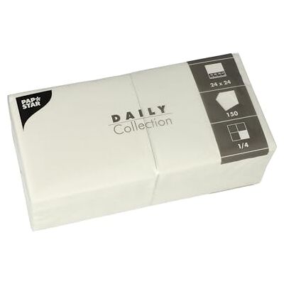 PAPSTAR , Lot de 150 serviettes « Daily Collection » Pliées en 4-24 x 24 cm Blanches PAPSTAR , Lot de 150 serviettes « Daily Collection » Pliées en 4-24 x 24 cm Blanches