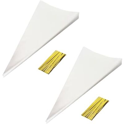 XZJMY Lot de 200 sacs en forme de cônes transparents en plastique avec attaches torsadées pour bonbons, biscuits, pâtisserie, présentation et emballage, 16 x 30 cm XZJMY Lot de 200 sacs en forme de cônes transparents en plastique avec attaches torsadées pour bonbons, biscuits, pâtisserie, présentation et emballage, 16 x 30 cm