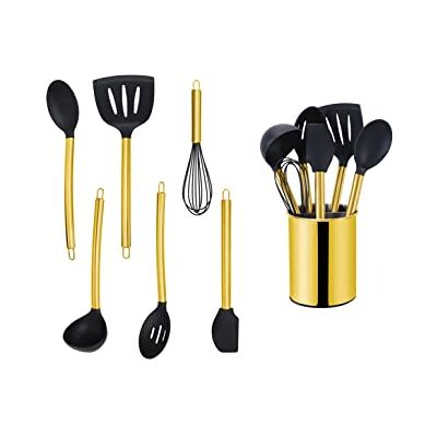ECHTWERK Ustensiles de cuisine, Set d'ustensiles de cuisine 7 pièces,Couverts de cuisine avec manche en acier inoxydable, Aides ménagères en silicone anti-adhésif, Edition Or ECHTWERK Ustensiles de cuisine, Set d'ustensiles de cuisine 7 pièces,Couverts de cuisine avec manche en acier inoxydable, Aides ménagères en silicone anti-adhésif, Edition Or