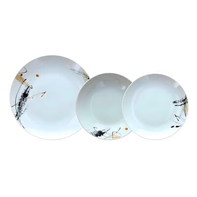 Wintem Service de 18 assiettes en porcelaine résistante avec assiettes creuses, plateaux et à dessert et décoration graphique noire – Set idéal pour 6 personnes et pour toutes les occasions – modernes Wintem Service de 18 assiettes en porcelaine résistante avec assiettes creuses, plateaux et à dessert et décoration graphique noire – Set idéal pour 6 personnes et pour toutes les occasions – modernes