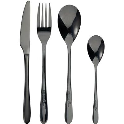 Bergner PRAGA Set de couverts 16 pièces en acier inoxydable Comprend 4 couteaux, 4 cuillères, 4 fourchettes, 4 cuillères Finition noire élégante Durabilité et style pour toutes les occasions Bergner PRAGA Set de couverts 16 pièces en acier inoxydable Comprend 4 couteaux, 4 cuillères, 4 fourchettes, 4 cuillères Finition noire élégante Durabilité et style pour toutes les occasions