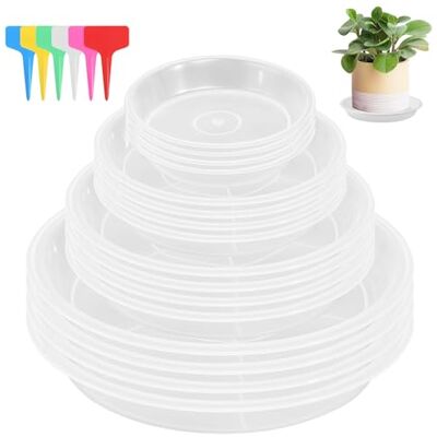 HFDONGL Lot de 16 soucoupes de pot de fleurs rondes en plastique avec 18 sous-verres ronds pour plantes d'intérieur et d'extérieur (transparent) HFDONGL Lot de 16 soucoupes de pot de fleurs rondes en plastique avec 18 sous-verres ronds pour plantes d'intérieur et d'extérieur (transparent)