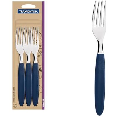 Tramontina Lot de 3 fourchettes de table Ipanema, bleu foncé, acier inoxydable Tramontina Lot de 3 fourchettes de table Ipanema, bleu foncé, acier inoxydable