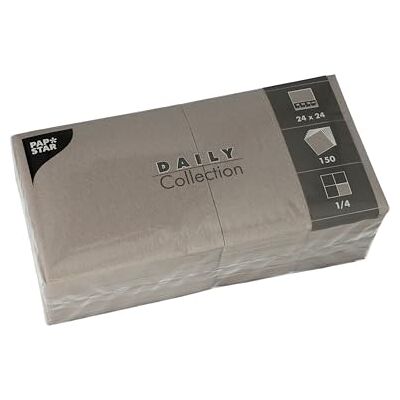 PAPSTAR , Lot de 150 serviettes « Daily Collection » Pliées en 4-24 x 24 cm Grises PAPSTAR , Lot de 150 serviettes « Daily Collection » Pliées en 4-24 x 24 cm Grises