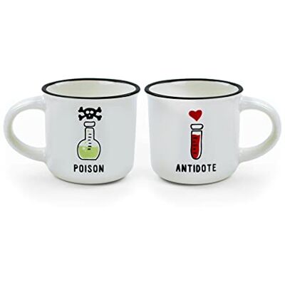 Legami Poison & Antidote Espresso for Two, porcelaine d'os, multicolore, 5,5 x 5,5 x 5 cm, 2 Legami Poison & Antidote Espresso for Two, porcelaine d'os, multicolore, 5,5 x 5,5 x 5 cm, 2