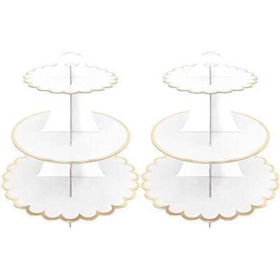 Leismy Lot de 2 supports à gâteaux en carton à 3 étages pour cupcakes, desserts, gâteaux ronds en carton pour anniversaire, fête, anniversaire de mariage, fête prénatale (blanc) Leismy Lot de 2 supports à gâteaux en carton à 3 étages pour cupcakes, desserts, gâteaux ronds en carton pour anniversaire, fête, anniversaire de mariage, fête prénatale (blanc)