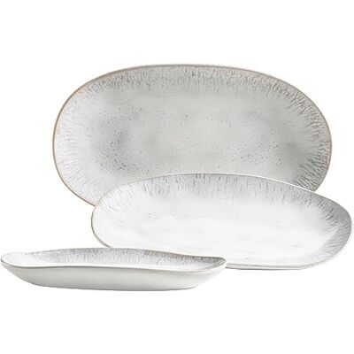 MÄSER Série Frozen Lot de 3 assiettes de service, en céramique, 3 tailles, look vintage moderne, vernis tacheté, grès, blanc, petit MÄSER Série Frozen Lot de 3 assiettes de service, en céramique, 3 tailles, look vintage moderne, vernis tacheté, grès, blanc, petit