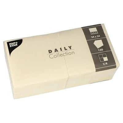 PAPSTAR , Lot de 150 serviettes « Daily Collection » Pliées en 4-24 x 24 cm Champagne PAPSTAR , Lot de 150 serviettes « Daily Collection » Pliées en 4-24 x 24 cm Champagne