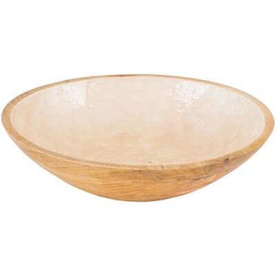 levandeo Bol 35 cm en bois de manguier, crème, nacre, émaillé, saladier, décoration de table levandeo Bol 35 cm en bois de manguier, crème, nacre, émaillé, saladier, décoration de table