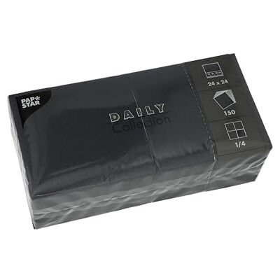 PAPSTAR , Lot de 150 serviettes « Daily Collection » Pliées en 4-24 x 24 cm Noires PAPSTAR , Lot de 150 serviettes « Daily Collection » Pliées en 4-24 x 24 cm Noires