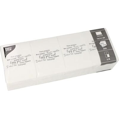 PAPSTAR Lot de 1800 serviettes à en-cas « Daily Collection » Pliées en 4-24 x 16,5 cm Blanches « Enjoy your Meal » PAPSTAR Lot de 1800 serviettes à en-cas « Daily Collection » Pliées en 4-24 x 16,5 cm Blanches « Enjoy your Meal »