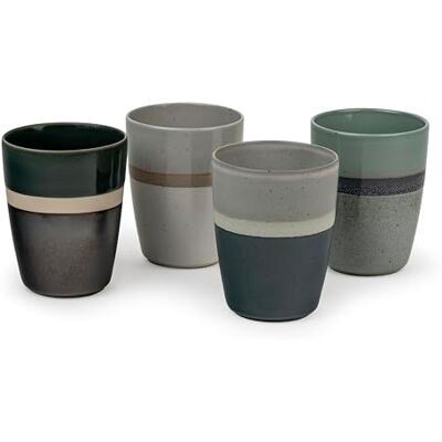 Bredemeijer Lot de 4 tasses à thé, en céramique colorées, avec motif à rayures, capacité de 200 ml chacune Bredemeijer Lot de 4 tasses à thé, en céramique colorées, avec motif à rayures, capacité de 200 ml chacune