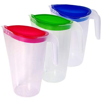 HOME LINE Carafe à jus 1,5 l – Lot de 3 (bleu, vert, rouge) – Verseuse à eau avec couvercle fixe – Verseuse avec bec verseur anti-goutte – Carafe à eau, carafe pour réfrigérateur, distributeur de jus HOME LINE Carafe à jus 1,5 l – Lot de 3 (bleu, vert, rouge) – Verseuse à eau avec couvercle fixe – Verseuse avec bec verseur anti-goutte – Carafe à eau, carafe pour réfrigérateur, distributeur de jus