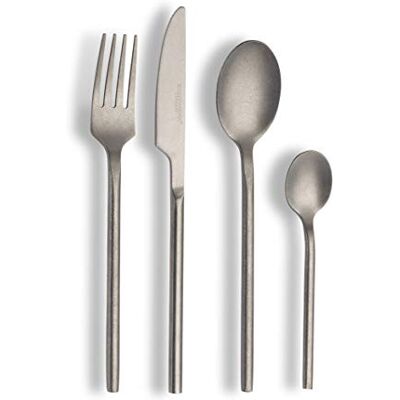 ECHTWERK Couverts de table Malou, argent stonewashed, 16 pièces, couverts pour jusqu'à 4 personnes, acier inoxydable de haute qualité, acier chromé-nickel ECHTWERK Couverts de table Malou, argent stonewashed, 16 pièces, couverts pour jusqu'à 4 personnes, acier inoxydable de haute qualité, acier chromé-nickel