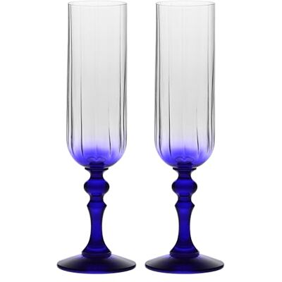 Krosno Flûtes à Champagne 2 x 220 ml, Pied Bleu Cobalt, Collection Bubble Krosno Flûtes à Champagne 2 x 220 ml, Pied Bleu Cobalt, Collection Bubble