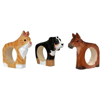 your castle Lot de 3 serviettes de table sculptés à la main, motif animal, chat, chien, cheval, en bois, peints à la main, polyvalents, avec base stable, 8 x 6 x 2 cm your castle Lot de 3 serviettes de table sculptés à la main, motif animal, chat, chien, cheval, en bois, peints à la main, polyvalents, avec base stable, 8 x 6 x 2 cm