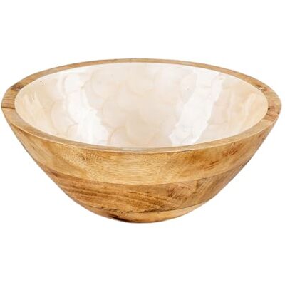 levandeo Bol 21 cm en bois de manguier, crème, nacre, émaillé, saladier, décoration de table levandeo Bol 21 cm en bois de manguier, crème, nacre, émaillé, saladier, décoration de table