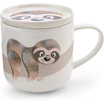 NICI 62463 Tasse avec couvercle au motif de paresseux Izzy Icetumbler, 400 ml, 9,5 x 9 cm, beige, pour thé/café, en porcelaine, avec bande décorative, anse/poignée, pour boissons chaudes et froides NICI 62463 Tasse avec couvercle au motif de paresseux Izzy Icetumbler, 400 ml, 9,5 x 9 cm, beige, pour thé/café, en porcelaine, avec bande décorative, anse/poignée, pour boissons chaudes et froides