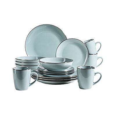 MÄSER Service de table en grès métallisé bleu clair 16 pièces MÄSER Service de table en grès métallisé bleu clair 16 pièces
