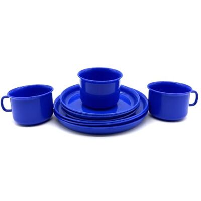 Kimmel Service de table en plastique avec 3 tasses chacune, 3 assiettes de 14 cm et 18 cm d'assiettes de 18 cm, en plastique bleu Kimmel Service de table en plastique avec 3 tasses chacune, 3 assiettes de 14 cm et 18 cm d'assiettes de 18 cm, en plastique bleu