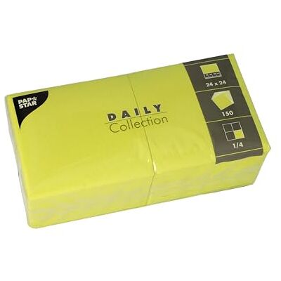 PAPSTAR , Lot de 150 serviettes « Daily Collection » Pliées en 4-24 x 24 cm Vert citron PAPSTAR , Lot de 150 serviettes « Daily Collection » Pliées en 4-24 x 24 cm Vert citron