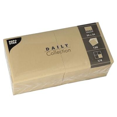 PAPSTAR , Lot de 150 serviettes de table « Daily Collection » Pliées en 4-24 x 24 cm Sable PAPSTAR , Lot de 150 serviettes de table « Daily Collection » Pliées en 4-24 x 24 cm Sable