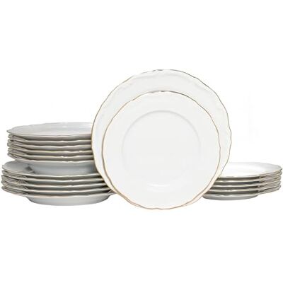 Creatable , 24321 Série Maria Theresia Gold Service de table 18 pièces pour 6 personnes, assiettes en porcelaine, fabriqué en Europe Creatable , 24321 Série Maria Theresia Gold Service de table 18 pièces pour 6 personnes, assiettes en porcelaine, fabriqué en Europe